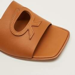 Pre Owned Gianvito Rossi Ribbon Size 41 Brown Leather Flat Slides