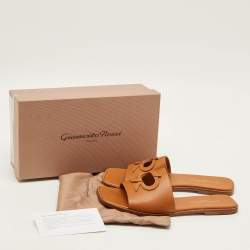 Pre Owned Gianvito Rossi Ribbon Size 41 Brown Leather Flat Slides