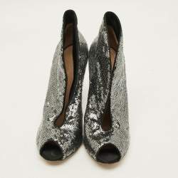 Pre Owned حذاء بوت  فامب جيانفيتو روسي ساتان أسود مع ترتر مفتوح من الأمام مقاس 38