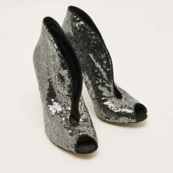 Pre Owned حذاء بوت فامب جيانفيتو روسي ساتان أسود مع ترتر مفتوح من الأمام مقاس 38