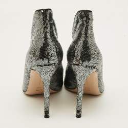 Pre Owned حذاء بوت فامب جيانفيتو روسي ساتان أسود مع ترتر مفتوح من الأمام مقاس 38