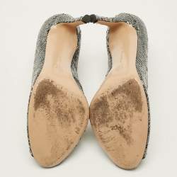 Pre Owned حذاء بوت فامب جيانفيتو روسي ساتان أسود مع ترتر مفتوح من الأمام مقاس 38