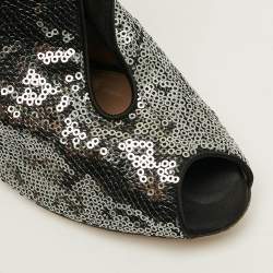 Pre Owned حذاء بوت فامب جيانفيتو روسي ساتان أسود مع ترتر مفتوح من الأمام مقاس 38