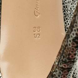 Pre Owned حذاء بوت فامب جيانفيتو روسي ساتان أسود مع ترتر مفتوح من الأمام مقاس 38