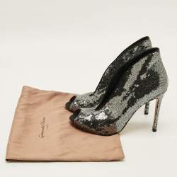 Pre Owned حذاء بوت فامب جيانفيتو روسي ساتان أسود مع ترتر مفتوح من الأمام مقاس 38