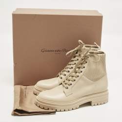 Pre Owned Gianvito Rossi Martis Size 40 Beige Leather Combat Boots