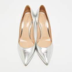 Pre Owned Gianvito Rossi Gianvito 105 Size 38.5 Silver Leather Pumps