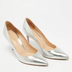 Pre Owned Gianvito Rossi Gianvito 105 Size 38.5 Silver Leather Pumps