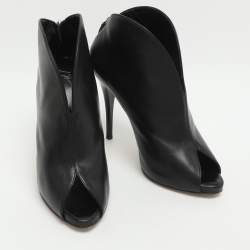 Pre Owned Gianvito Rossi Size 38.5 Black Leather Peep Toe Booties