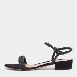 Pre Owned صندل جيانفيتو روسي كروز جلد مضفر أسود مسطح مقاس 40.5