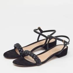 Pre Owned صندل جيانفيتو روسي كروز جلد مضفر أسود مسطح مقاس 40.5