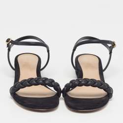 Pre Owned صندل جيانفيتو روسي كروز جلد مضفر أسود مسطح مقاس 40.5