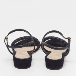 Pre Owned صندل جيانفيتو روسي كروز جلد مضفر أسود مسطح مقاس 40.5