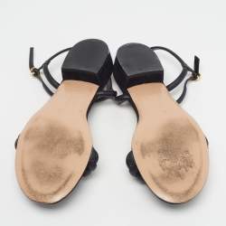 Pre Owned صندل جيانفيتو روسي كروز جلد مضفر أسود مسطح مقاس 40.5