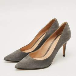 Pre Owned حذاء كعب عالي جيانفيتو روسي مقدمة مدببة من الشمواه الرمادي مقاس 38.5