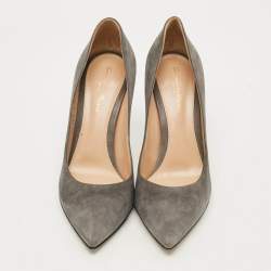 Pre Owned حذاء كعب عالي جيانفيتو روسي مقدمة مدببة من الشمواه الرمادي مقاس 38.5