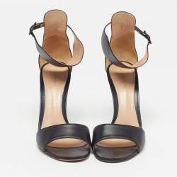 Pre Owned Gianvito Rossi Size 38.5 Black Leather Ankle Cuff Buckle Open Toe  Sandals