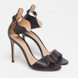 Pre Owned Gianvito Rossi Size 38.5 Black Leather Ankle Cuff Buckle Open Toe  Sandals