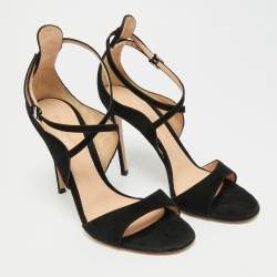 Pre Owned Gianvito Rossi Sisely Size 39 Black Suede Ankle Strap Sandals