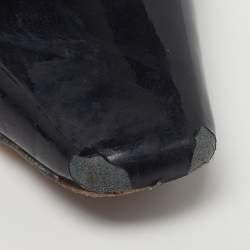 Pre Owned Gianvito Rossi Size 38 Black Patent Leather Slingback  Block Heel Pumps