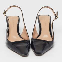 Pre Owned Gianvito Rossi Size 38 Black Patent Leather Slingback  Block Heel Pumps