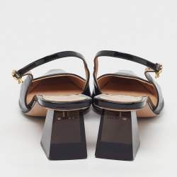 Pre Owned Gianvito Rossi Size 38 Black Patent Leather Slingback  Block Heel Pumps