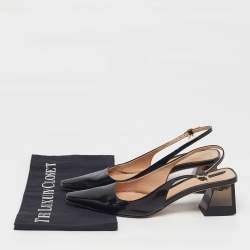 Pre Owned Gianvito Rossi Size 38 Black Patent Leather Slingback  Block Heel Pumps