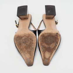 Pre Owned Gianvito Rossi Size 38 Black Patent Leather Slingback  Block Heel Pumps