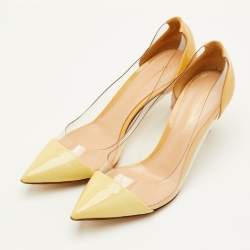 Pre Owned Gianvito Rossi Plexi Size 38 Beige/Cream Patent Leather and PVC Pointed Toe Pumps