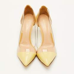 Pre Owned Gianvito Rossi Plexi Size 38 Beige/Cream Patent Leather and PVC Pointed Toe Pumps