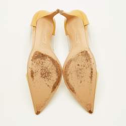 Pre Owned Gianvito Rossi Plexi Size 38 Beige/Cream Patent Leather and PVC Pointed Toe Pumps