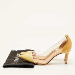 Pre Owned Gianvito Rossi Plexi Size 38 Beige/Cream Patent Leather and PVC Pointed Toe Pumps