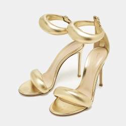 Pre Owned Gianvito Rossi Bijoux Size 37 Gold Leather Ankle Strap Sandals