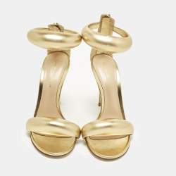 Pre Owned Gianvito Rossi Bijoux Size 37 Gold Leather Ankle Strap Sandals