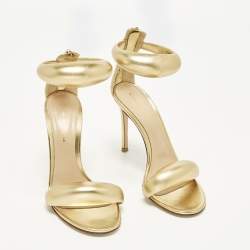 Pre Owned Gianvito Rossi Bijoux Size 37 Gold Leather Ankle Strap Sandals