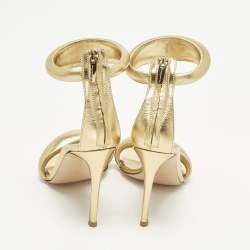 Pre Owned Gianvito Rossi Bijoux Size 37 Gold Leather Ankle Strap Sandals