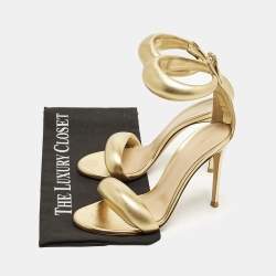 Pre Owned Gianvito Rossi Bijoux Size 37 Gold Leather Ankle Strap Sandals