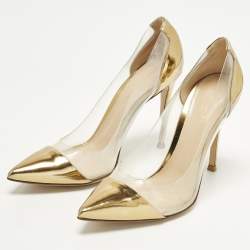 Pre Owned حذاء كعب عالي جيانفيتو روسي بليكسي بلاستيك مشمع وجلد ذهبي مقاس 38