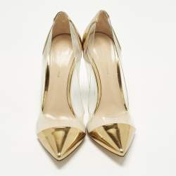 Pre Owned حذاء كعب عالي جيانفيتو روسي بليكسي بلاستيك مشمع وجلد ذهبي مقاس 38