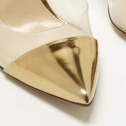 Pre Owned حذاء كعب عالي جيانفيتو روسي بليكسي بلاستيك مشمع وجلد ذهبي مقاس 38