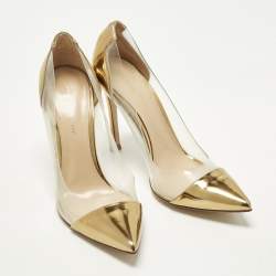 Pre Owned حذاء كعب عالي جيانفيتو روسي بليكسي بلاستيك مشمع وجلد ذهبي مقاس 38