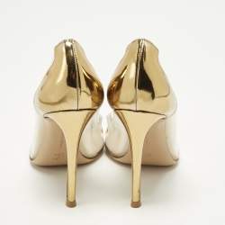 Pre Owned حذاء كعب عالي جيانفيتو روسي بليكسي بلاستيك مشمع وجلد ذهبي مقاس 38