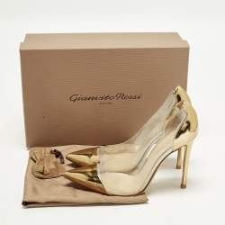 Pre Owned حذاء كعب عالي جيانفيتو روسي بليكسي بلاستيك مشمع وجلد ذهبي مقاس 38