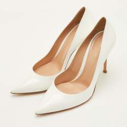 Pre Owned Gianvito Rossi Gianvito 105 Size 39.5 White Patent Leather Pointed Toe Pumps