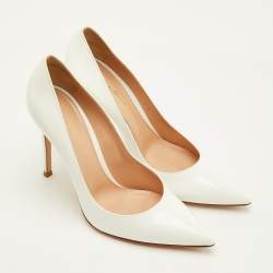 Pre Owned Gianvito Rossi Gianvito 105 Size 39.5 White Patent Leather Pointed Toe Pumps