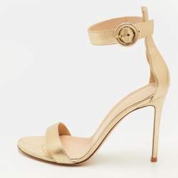 مملوكة مسبقًا Gianvito Rossi Portofino Size 39.5 Gold Metallic Leather Ankle Strap Sandals