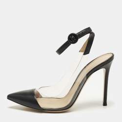 مملوكة مسبقًا Gianvito Rossi Anise Size 40 Transparent/Black Leather and PVC Ankle Strap Pumps