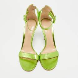 Pre Owned Gianvito Rossi Portofino Size 38 Green Leather Ankle Strap Sandals