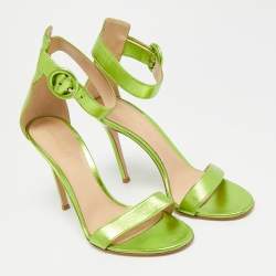 Pre Owned Gianvito Rossi Portofino Size 38 Green Leather Ankle Strap Sandals