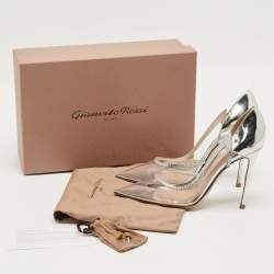 مملوكة مسبقًا Gianvito Rossi Leif Size 39 Silver Leather and PVC D'orsay Pumps